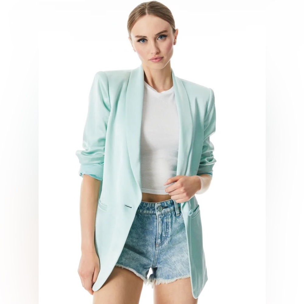 Alice+Olivia Yuriko Satin Shawl Blazer